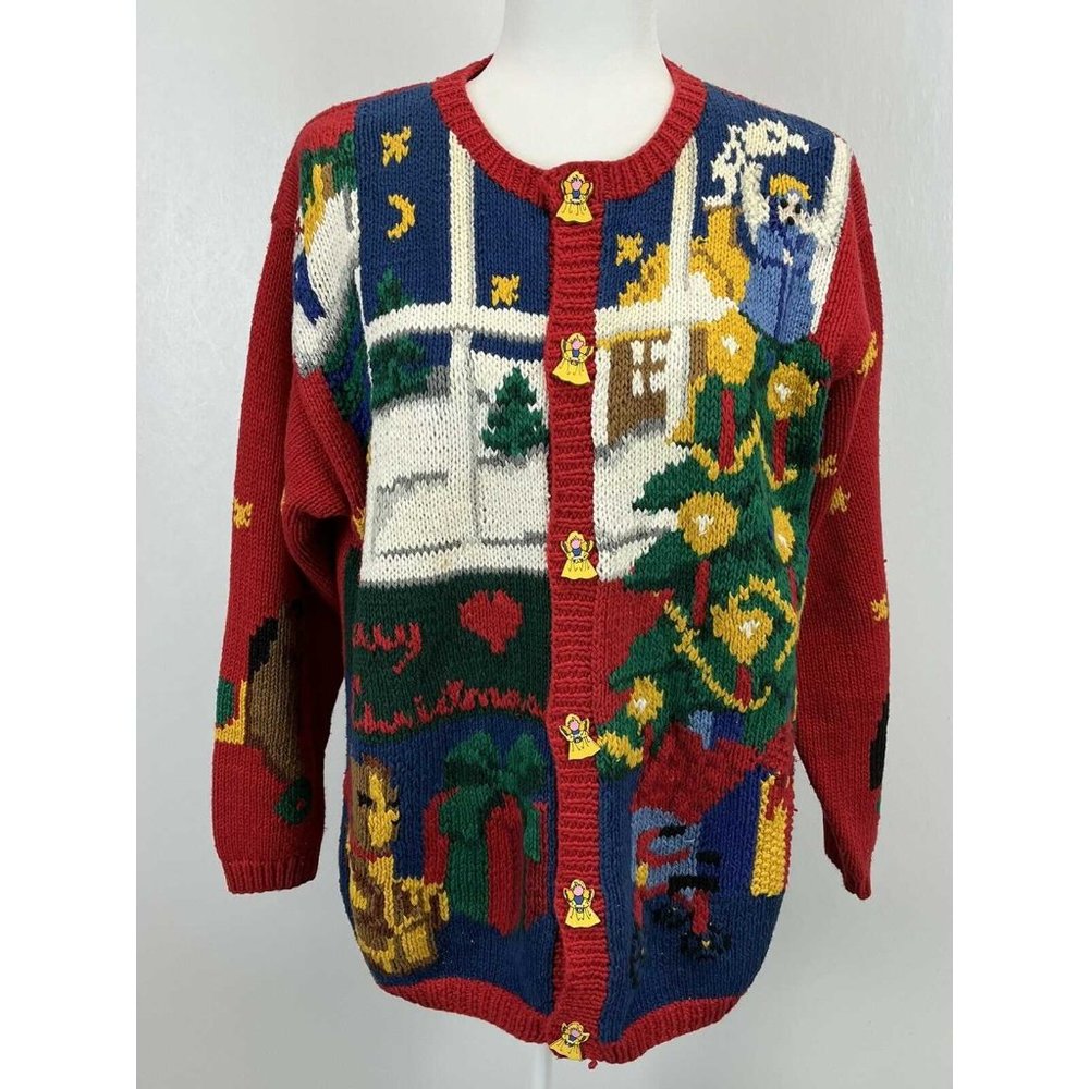 Vintage Eagles Eye Alexandra Bartlett Christmas Cardigan Sweater Sz L GUC HTF